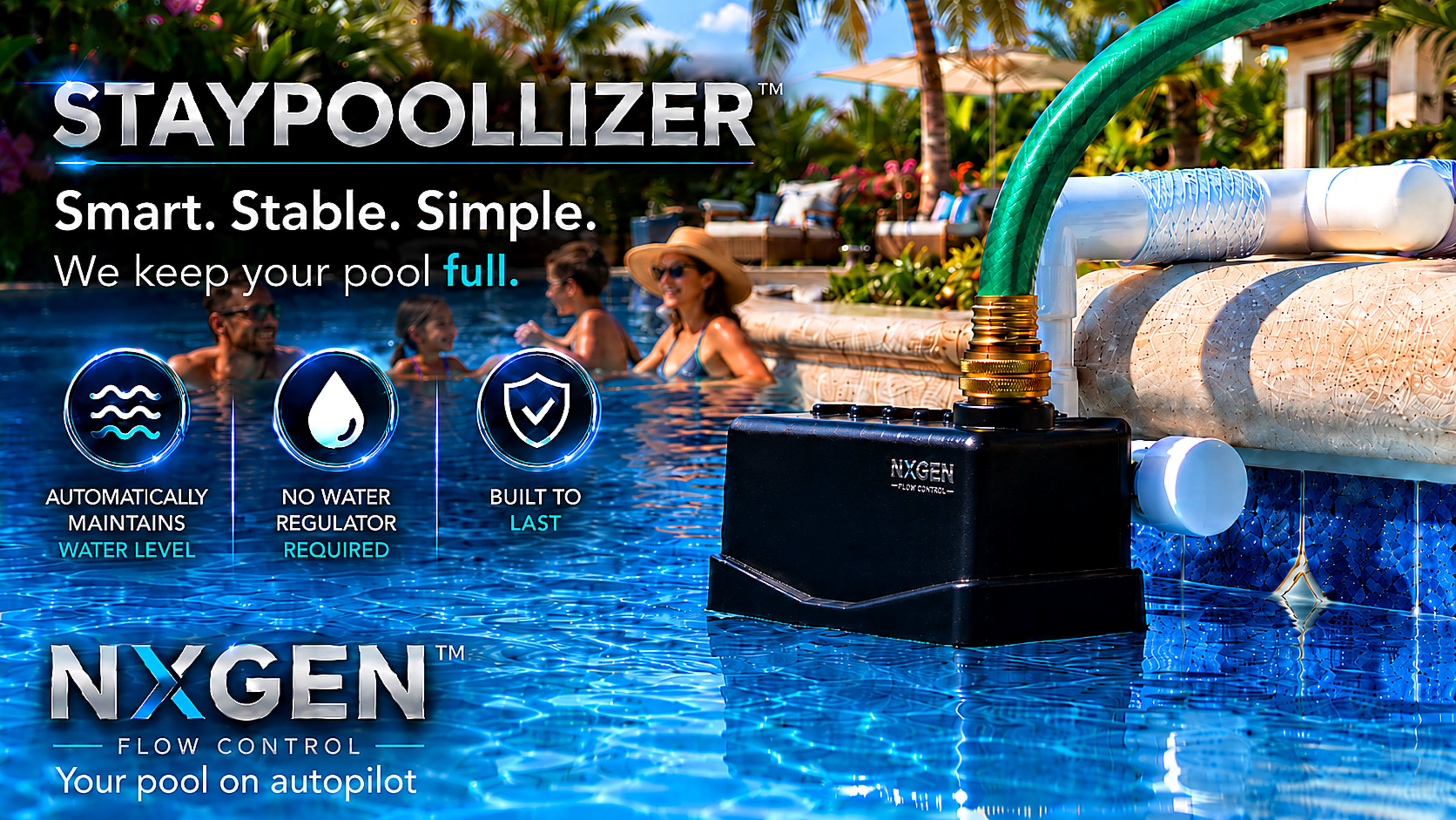 NXGen Staypoollizer in a pool with people in the background